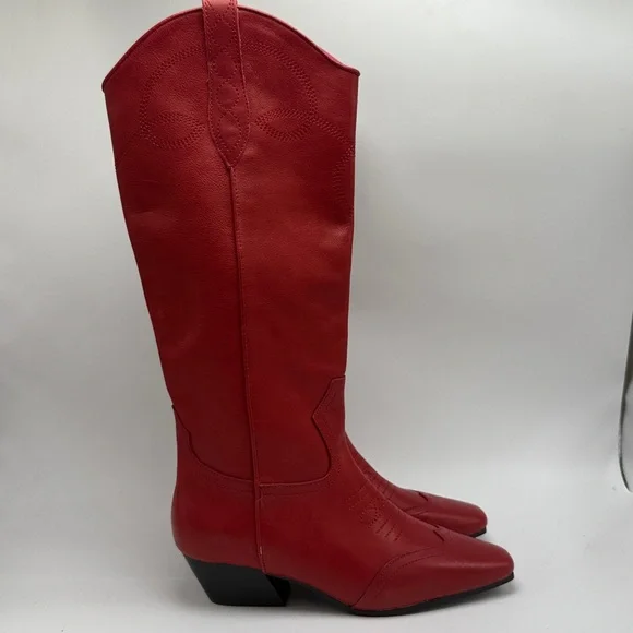 Steve Madden Dollie Red Leather Western Square Toe Cowboy Boots Size 5.5 leather - Picture 3 of 5